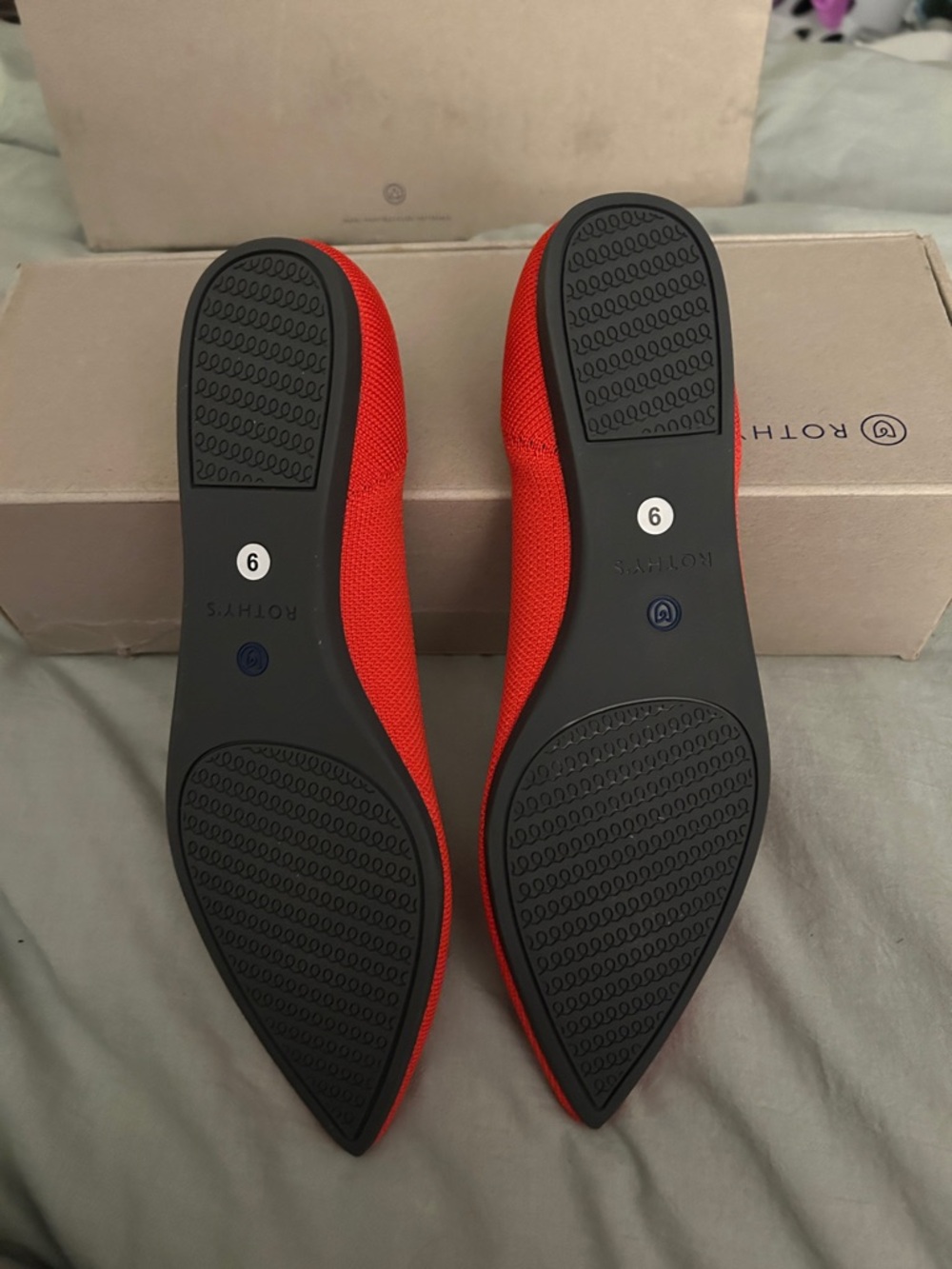 NWB Rothy's Red Pointed Knit Ballet Flat with Blue Trim - Picture 3 of 5